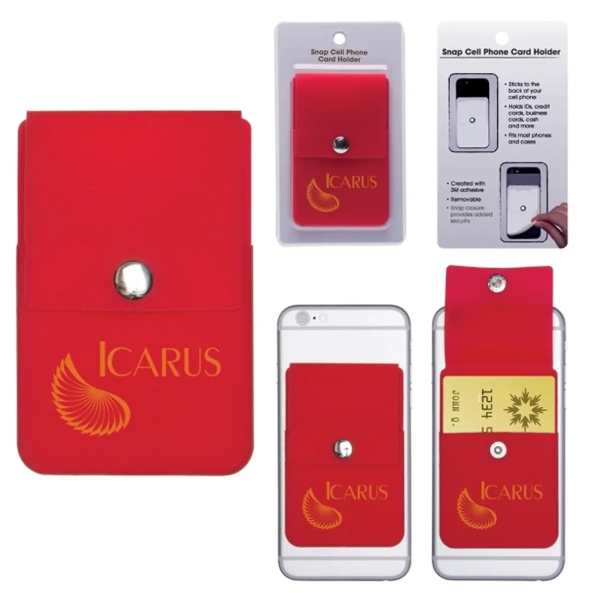 Snap Cell Phone Card Holder w/Packaging
