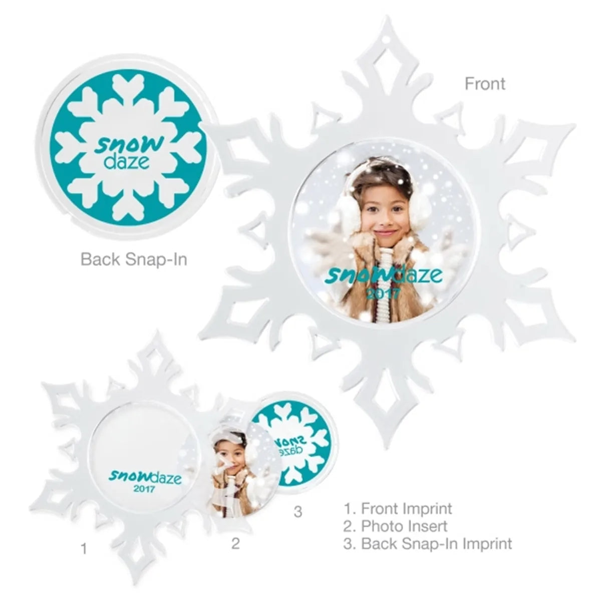 Snap-in Holiday Christmas Tree Snowflake Ornament — 4 3/4" x 5 1/2"