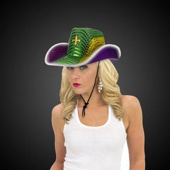 Mardi Gras Light-Up Sequin Cowboy Hat