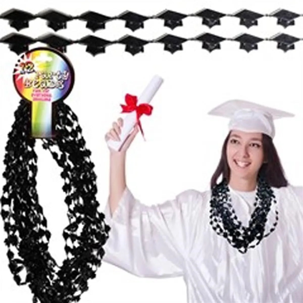 Black Graduation Cap Bead Necklace