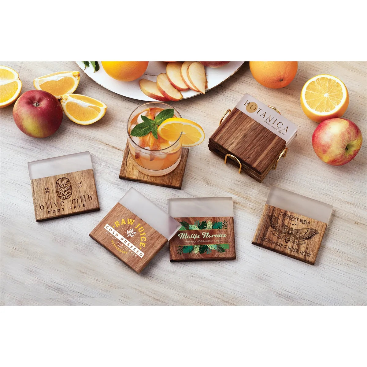 Acacia Wood and Resin Coaster Set