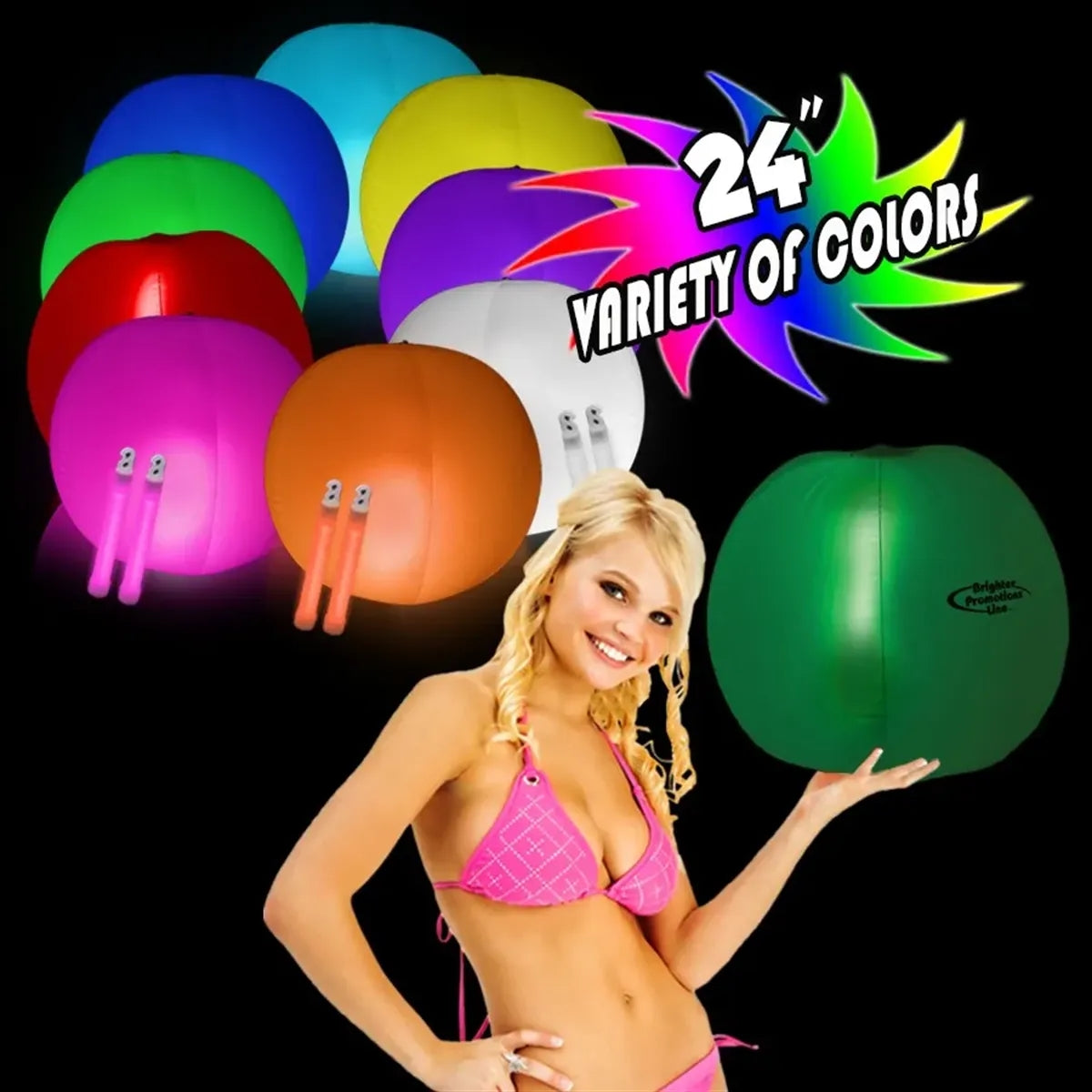 Inflatable Beach Ball 24" with Two Glow Sticks