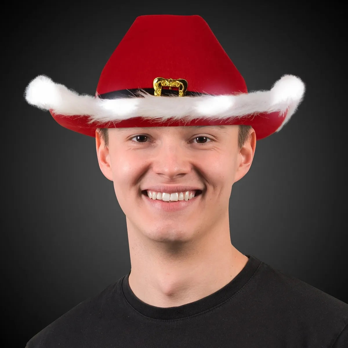 Light-Up Santa Cowboy Hat with Marabou Trim