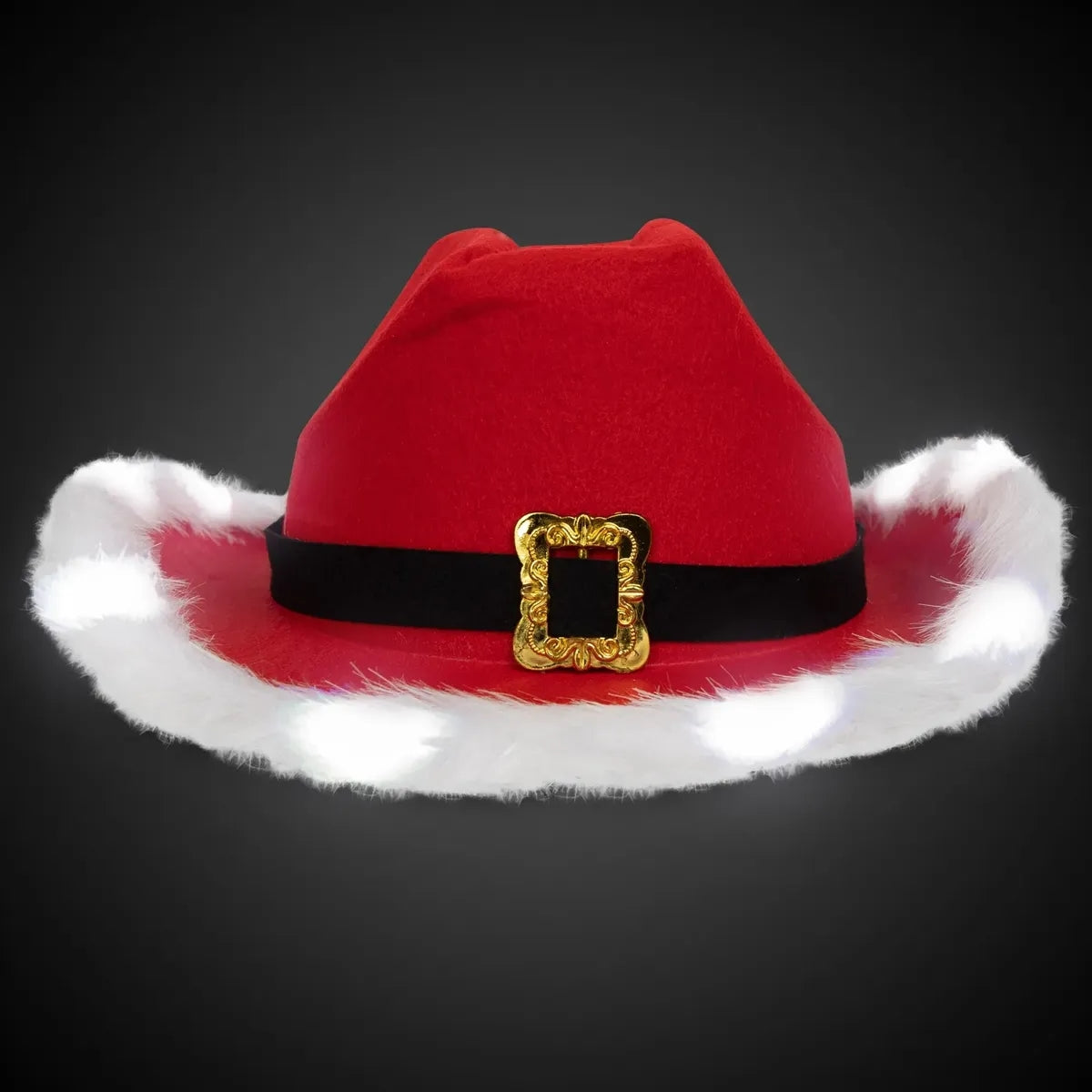 Light-Up Santa Cowboy Hat with Marabou Trim
