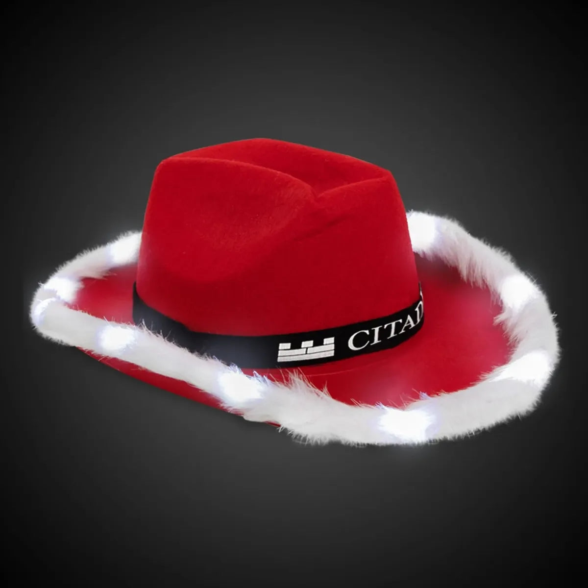 Light-Up Santa Cowboy Hat with Marabou Trim