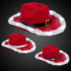 Light-Up Santa Cowboy Hat with Marabou Trim