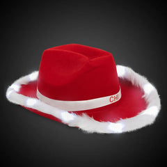 Light-Up Santa Cowboy Hat with Marabou Trim