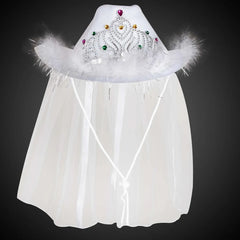 Light-Up White Tiara Cowboy Hat with Veil