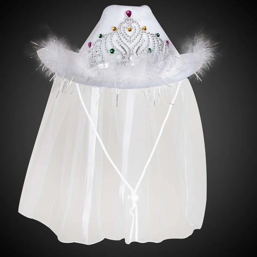 Light-Up White Tiara Cowboy Hat with Veil