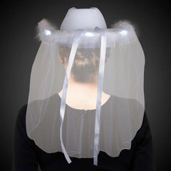 Light-Up White Tiara Cowboy Hat with Veil