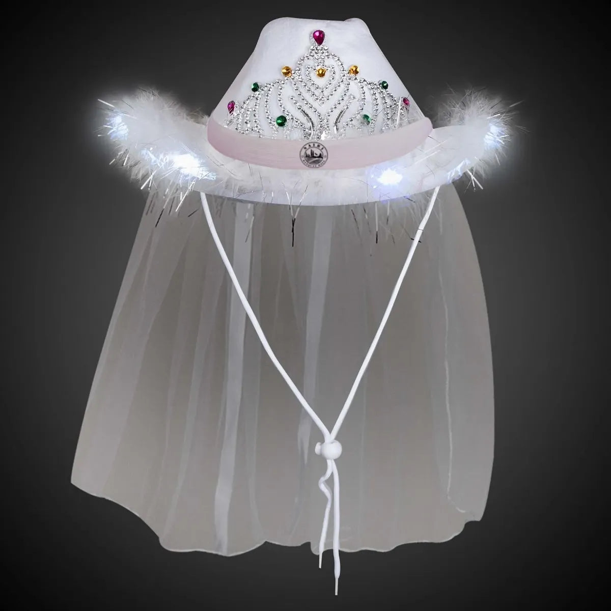 Light-Up White Tiara Cowboy Hat with Veil