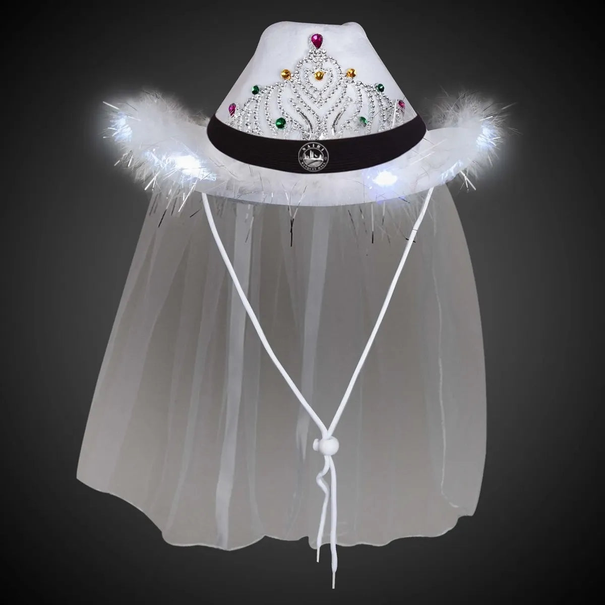 Light-Up White Tiara Cowboy Hat with Veil