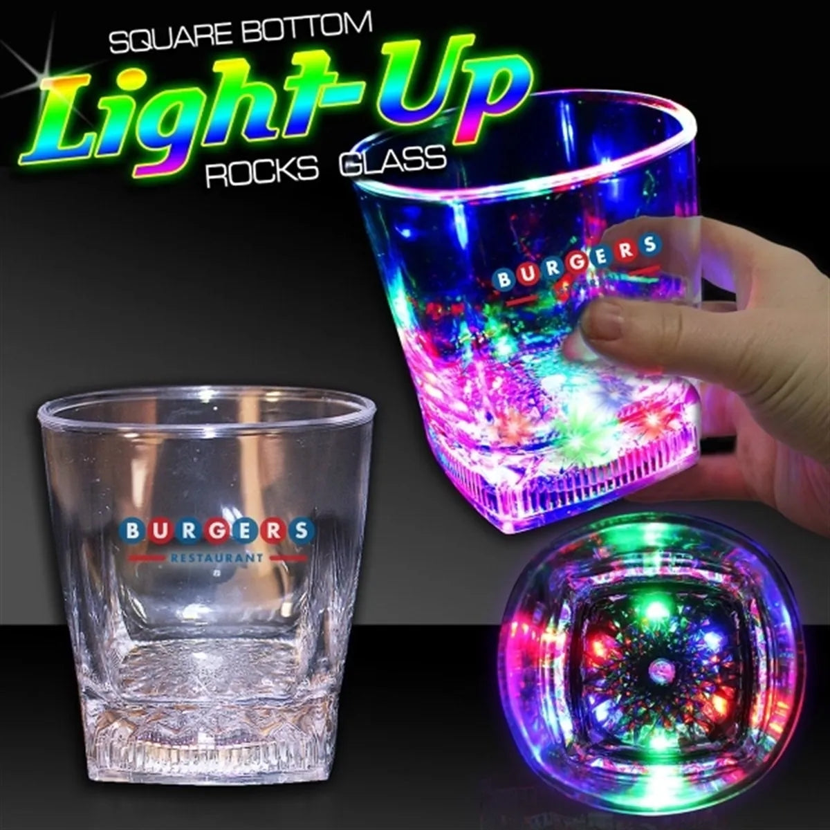 Light-Up Square-Bottom Rocks Glass 10 oz