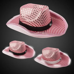Light-Up Sequin Cowboy Hat — Pink, Green, Purple, Brown