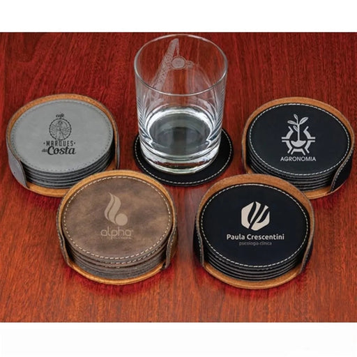 Round Leatherette Coaster Set