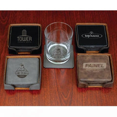 Square Leatherette Coaster Set