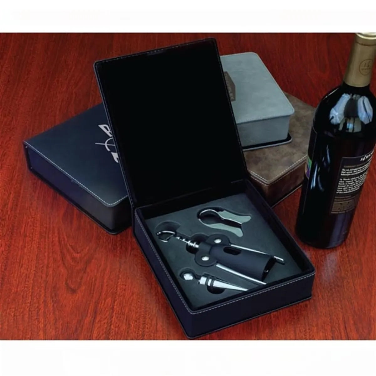 Leatherette Wine Tool Screw Lever Set