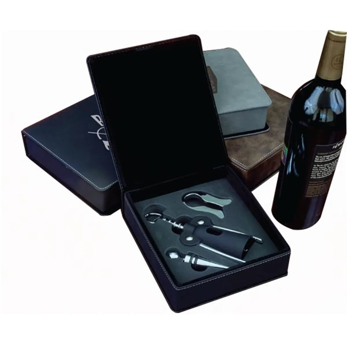 Leatherette Wine Tool Screw Lever Set