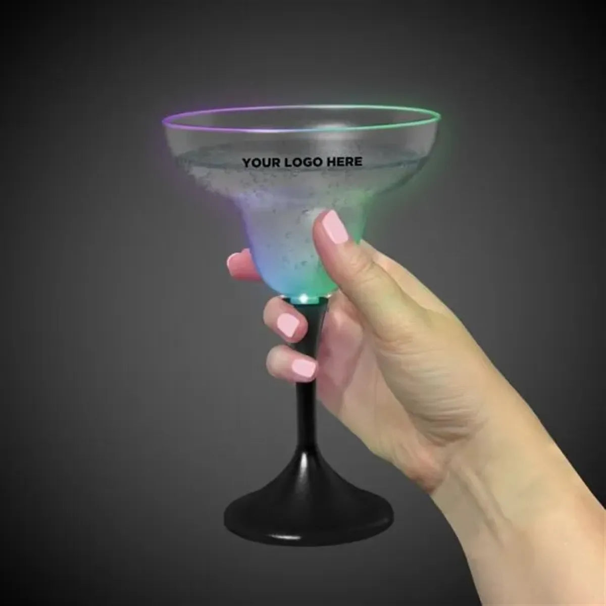 Light-Up Margarita Glass — Frosted Top, Black Stem