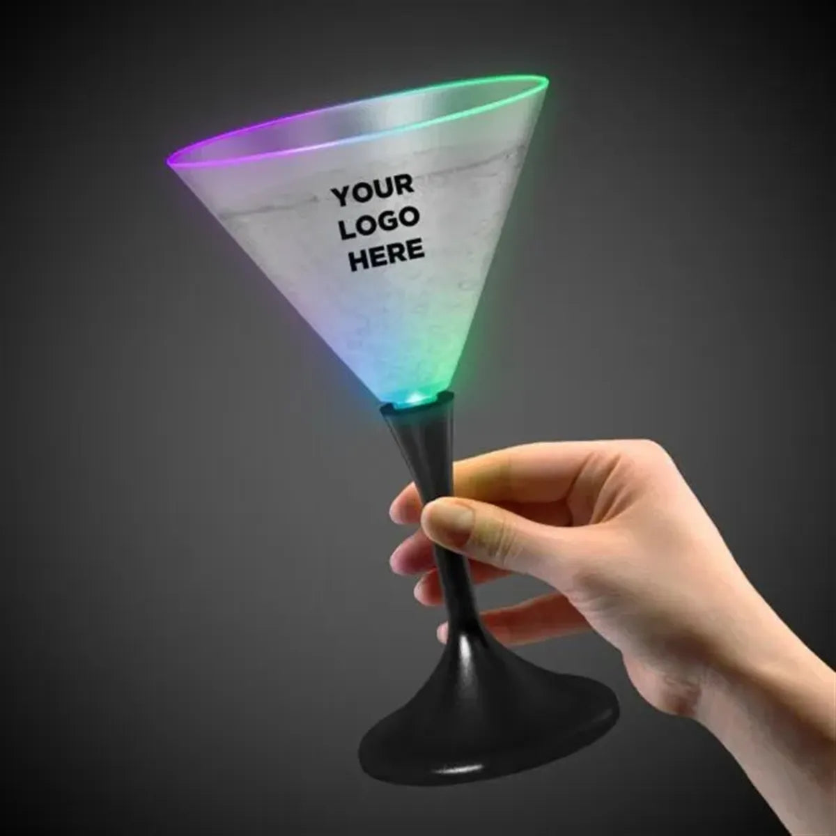 Light-Up Martini Glass 7 oz — Frosted Top, Black Stem