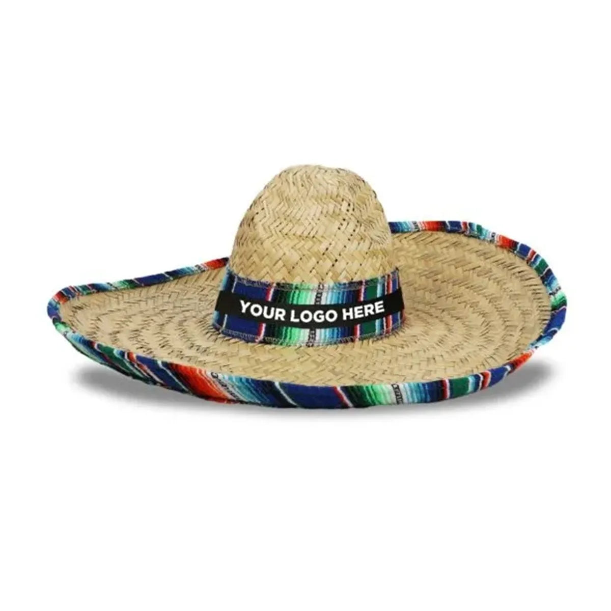 Large Straw Sombrero with Serape Trim