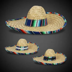 Large Straw Sombrero with Serape Trim