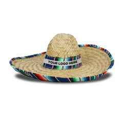 Large Straw Sombrero with Serape Trim