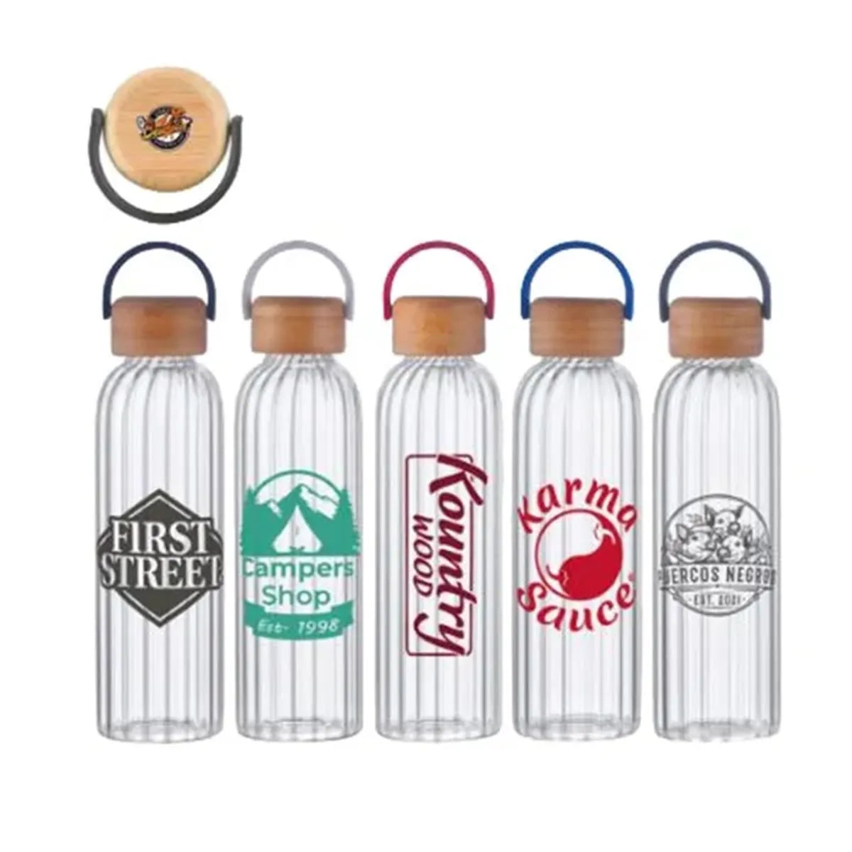 21 oz Glass Stripe Bottle with Bamboo Lid