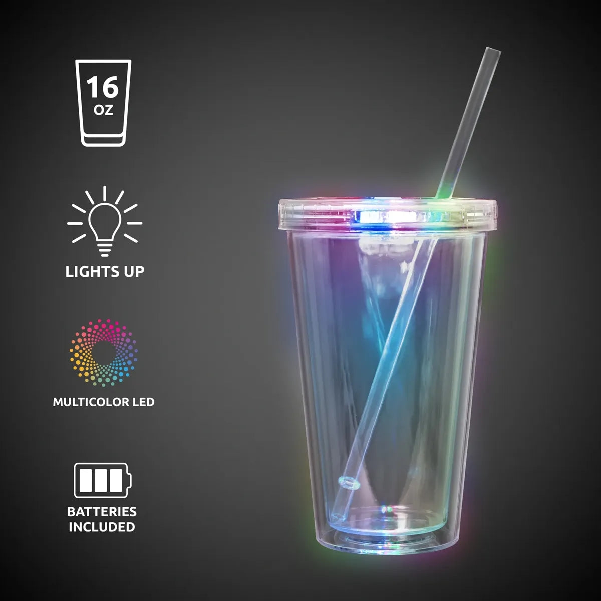 Light-Up Multi-Color Travel Cup with Clear Lid & Straw