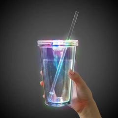 Light-Up Multi-Color Travel Cup with Clear Lid & Straw