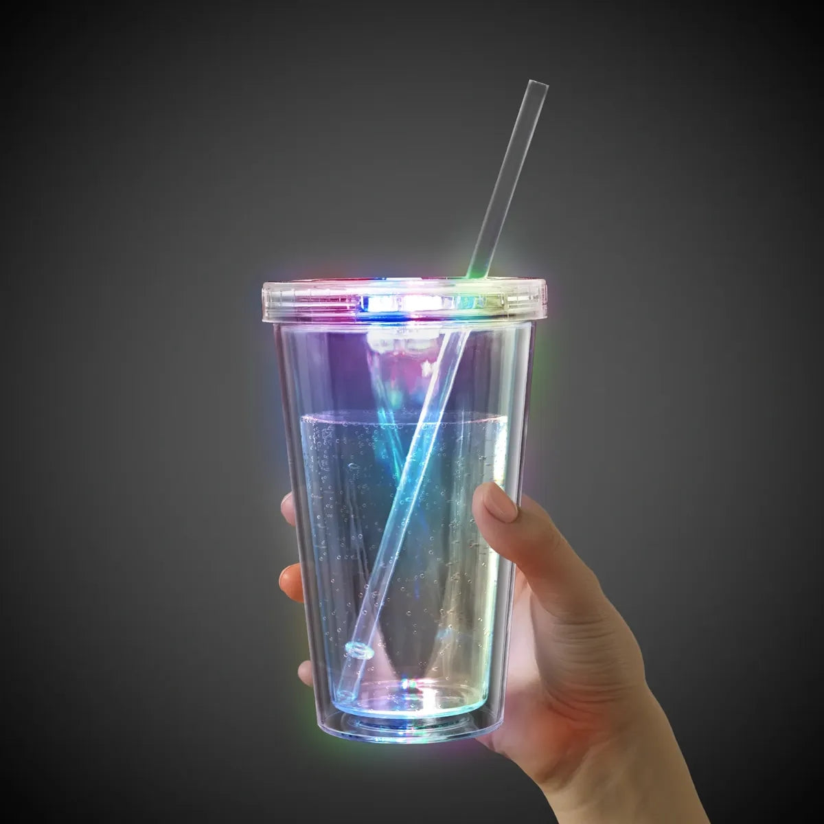 Light-Up Multi-Color Travel Cup with Clear Lid & Straw