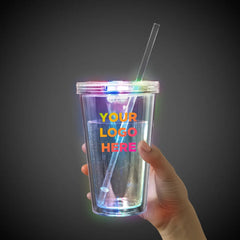 Light-Up Multi-Color Travel Cup with Clear Lid & Straw