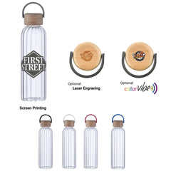 21 oz Glass Stripe Bottle with Bamboo Lid