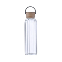 21 oz Glass Stripe Bottle with Bamboo Lid