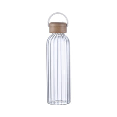 21 oz Glass Stripe Bottle with Bamboo Lid