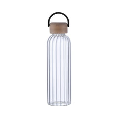 21 oz Glass Stripe Bottle with Bamboo Lid