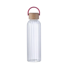 21 oz Glass Stripe Bottle with Bamboo Lid