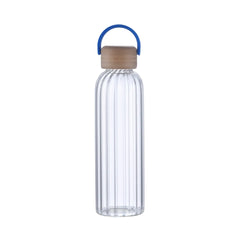 21 oz Glass Stripe Bottle with Bamboo Lid