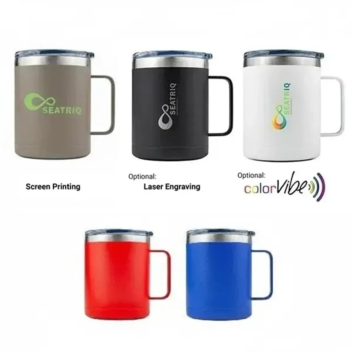 14oz Powder Coated Vacuum Handle Mug — 1-Color Imprint