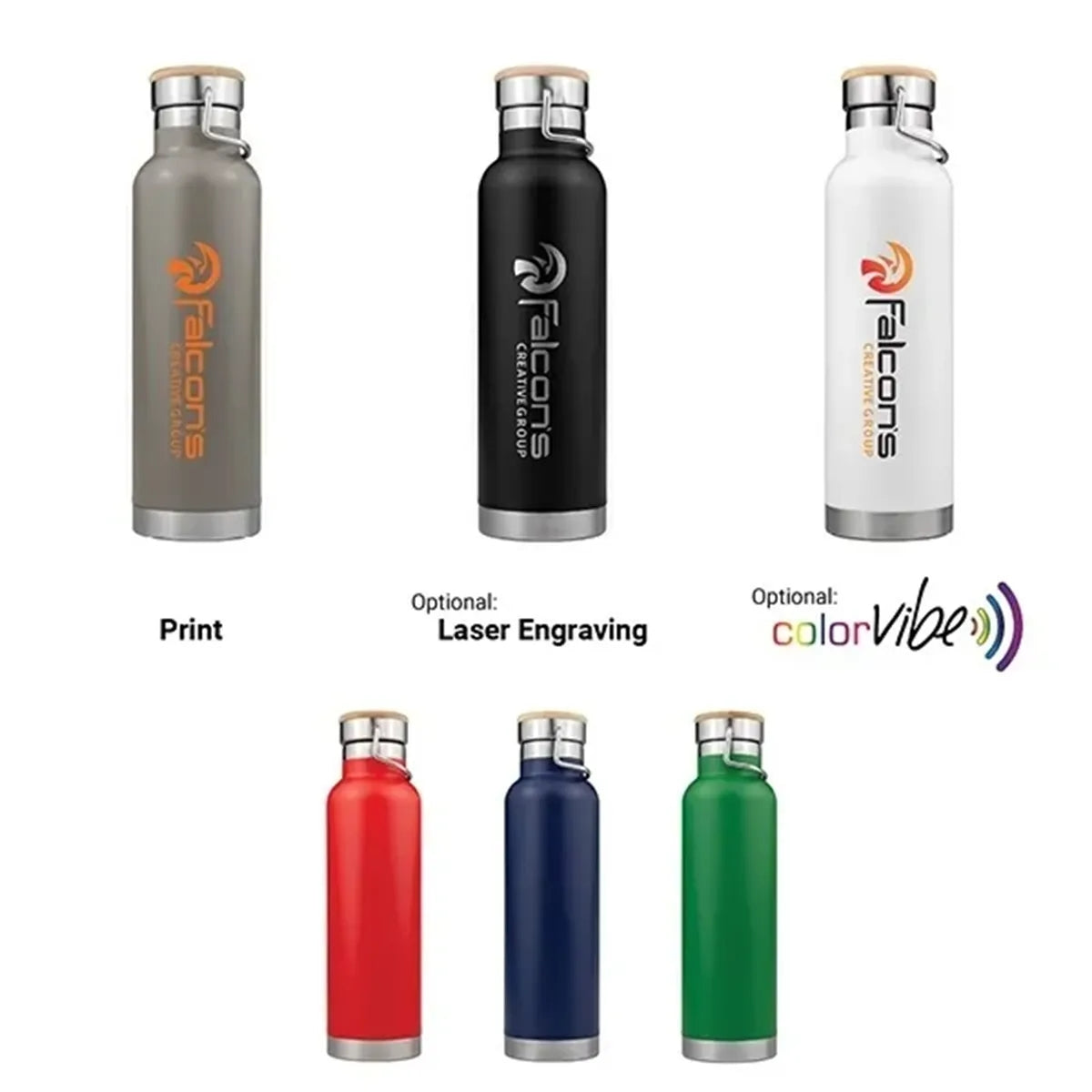 20oz Powder Coated Vacuum Seal Bottle w/ Wooden Top