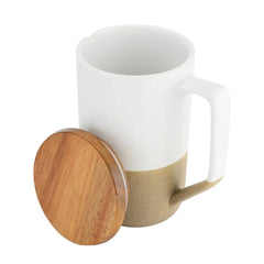 15 oz. Two-Tone Ceramic Mug with Wood Lid