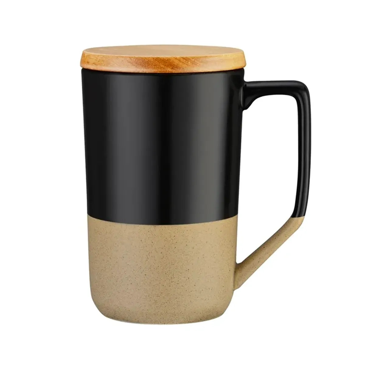 15 oz. Two-Tone Ceramic Mug with Wood Lid