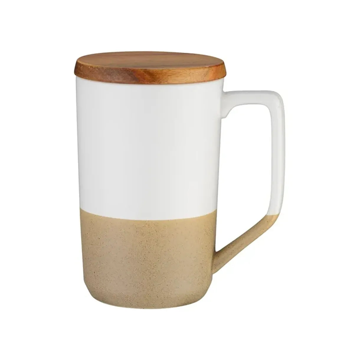 15 oz. Two-Tone Ceramic Mug with Wood Lid
