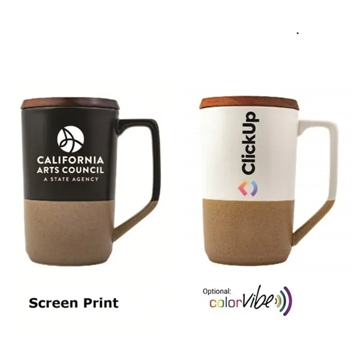 15 oz. Two-Tone Ceramic Mug with Wood Lid