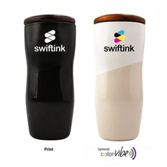 12 oz. Ceramic Tumbler w/ Wood Lid