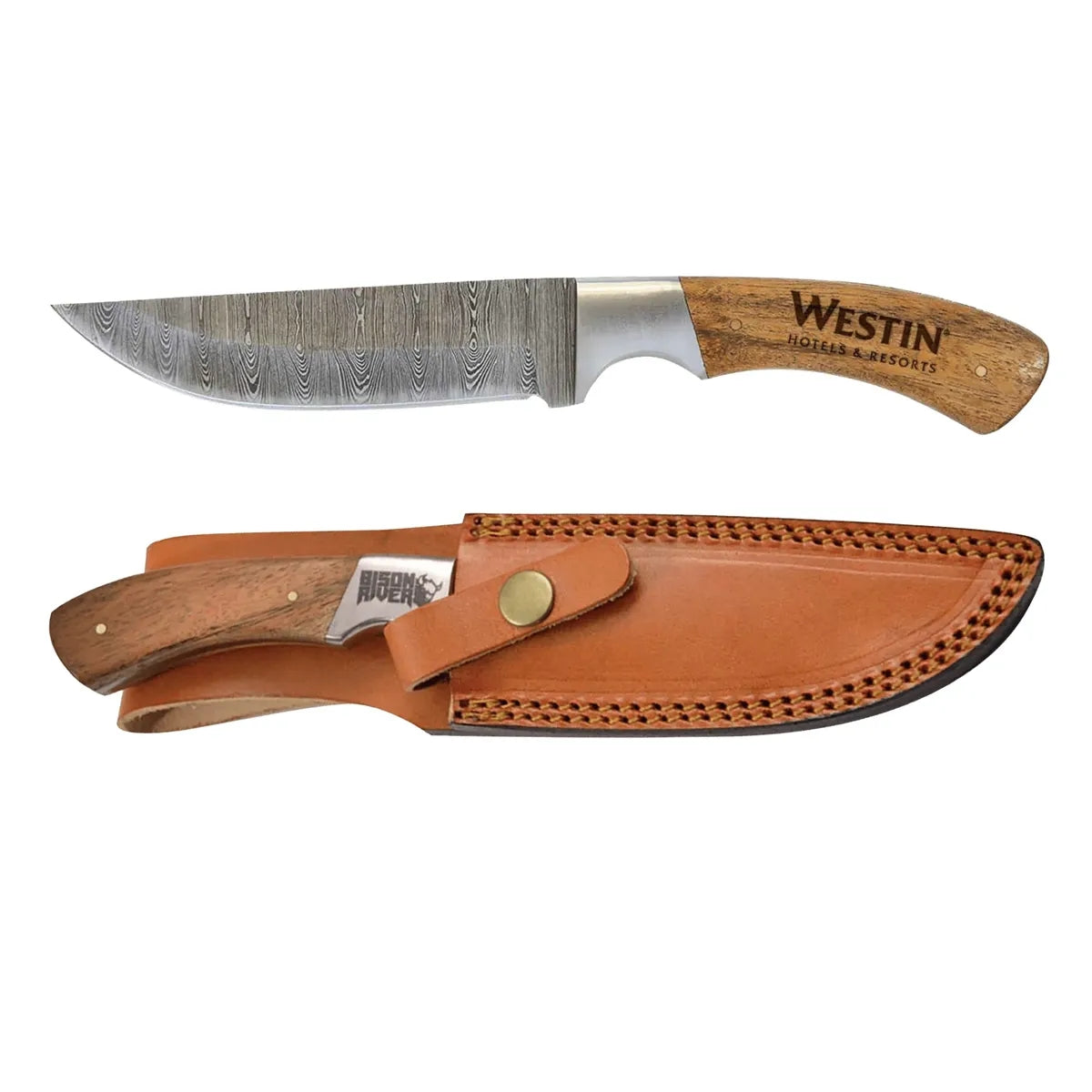 9.5" Fixed Blade Wood Knife with Damascus Steel