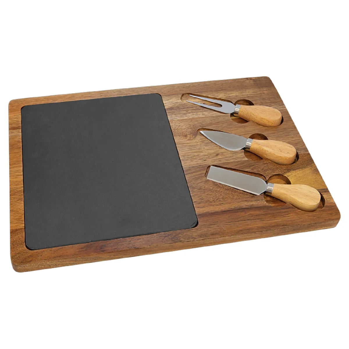 Flair Rectangle Acacia Wood & Slate Cheese Tool Set