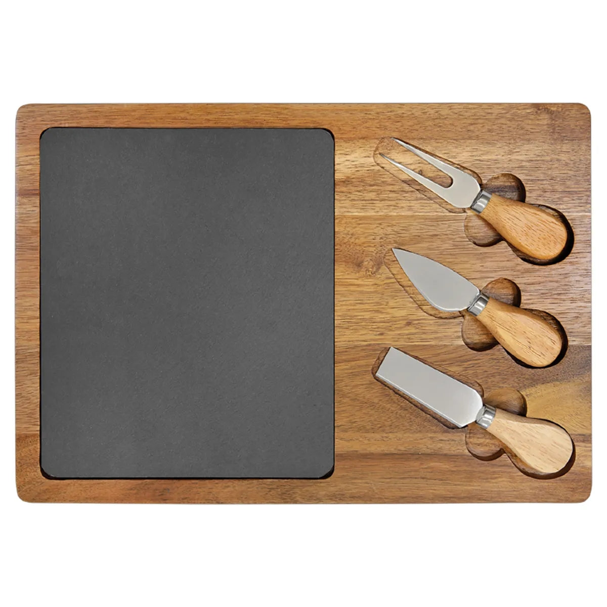 Flair Rectangle Acacia Wood & Slate Cheese Tool Set
