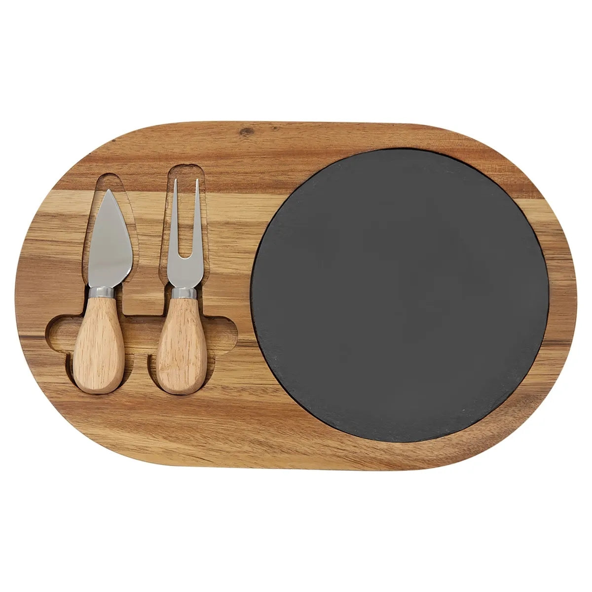 Flair Rounded Acacia Wood& Slate Cheese Tool Set