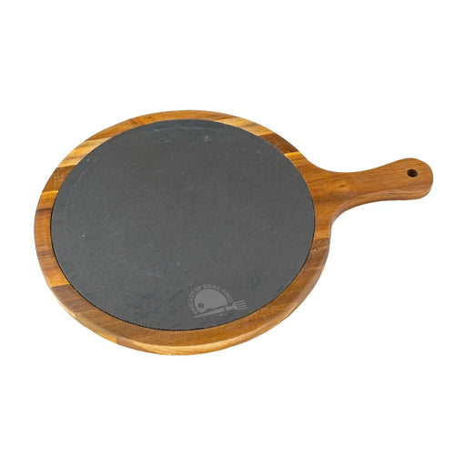 Large Flair Round Acacia Wood/ Slate Serving Board with Hand